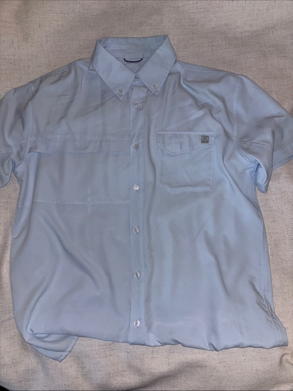 Huk Light Blue Short-Sleeve Button-Down Shirt